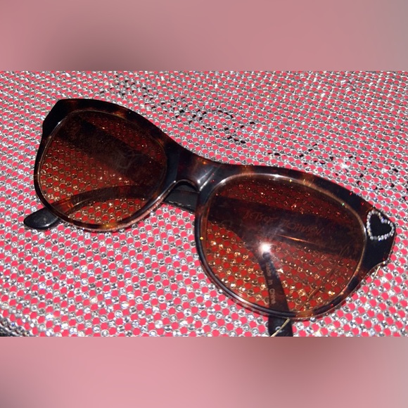 Betsey Johnson sunglasses crystal rhinestone heart cateye tortoise shell vintage - Picture 7 of 12